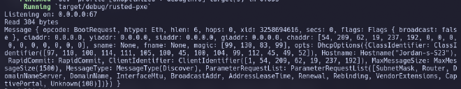 a terminal window with a server recieving bytes